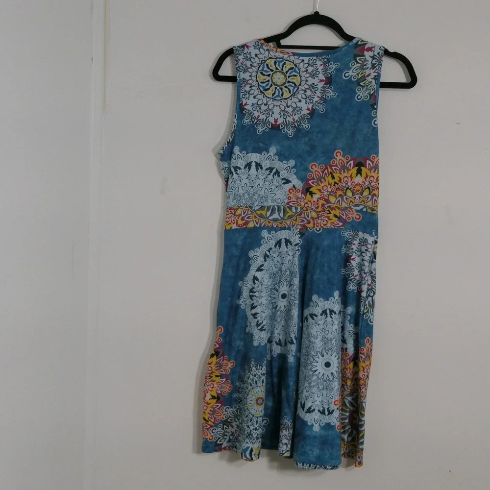 GUBERRY Women Faux Wrap‎ Dress Medium Blue Mandala Boho Aesthetic